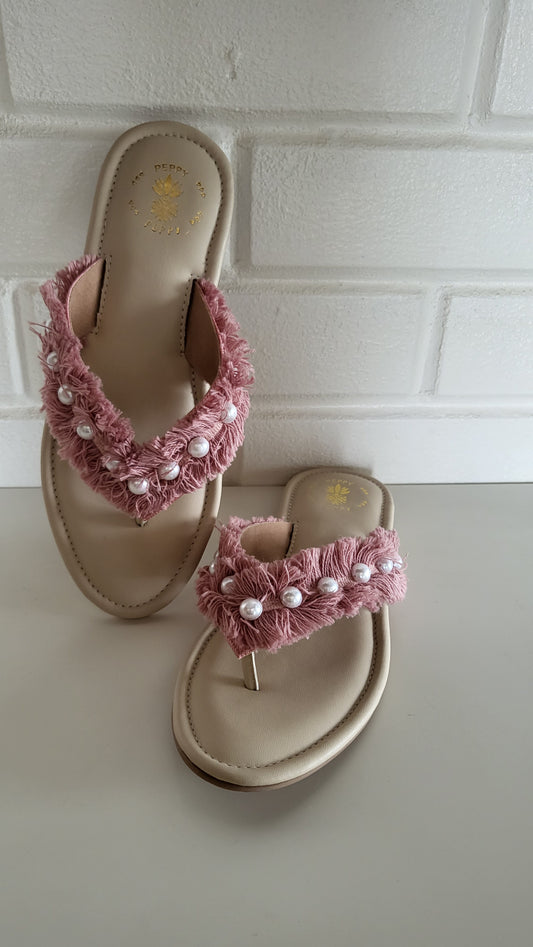 Pink Lace White Slippers Flats