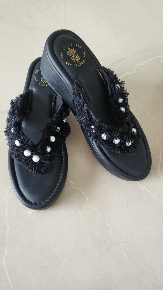 Black Pearl Lace Wedges