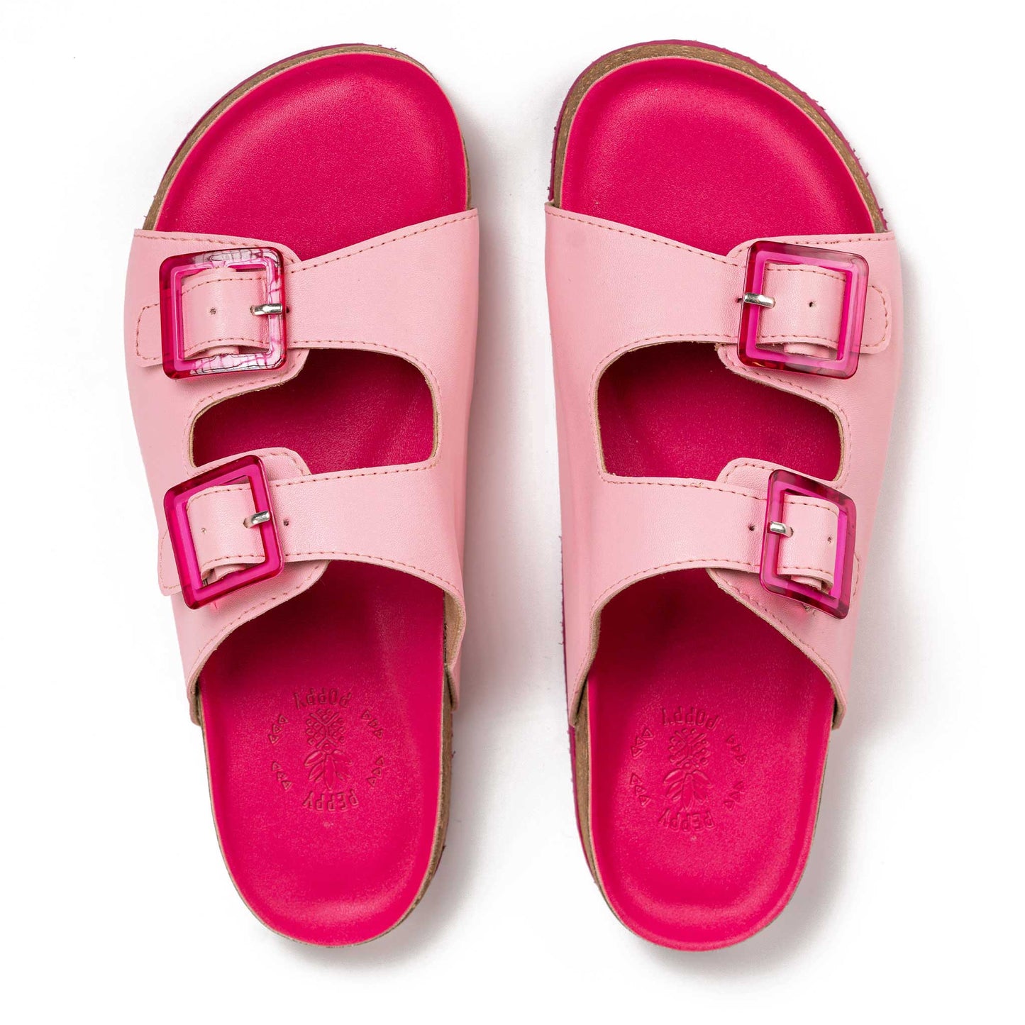 Buckled Cork Sandals - Barbie Pink