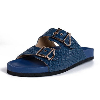 Buckled Cork Sandals – Navy Blue