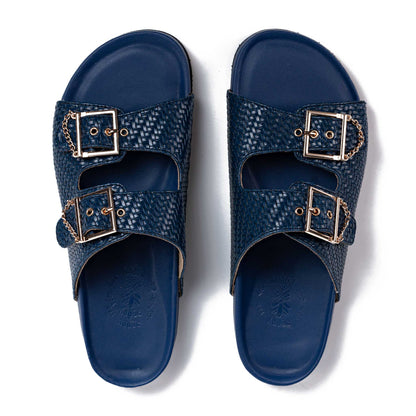 Buckled Cork Sandals – Navy Blue