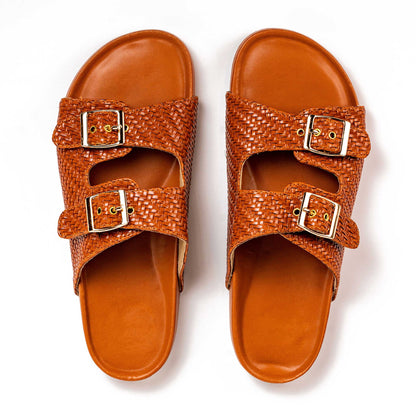 Buckled Cork Sandals-Tan Brown