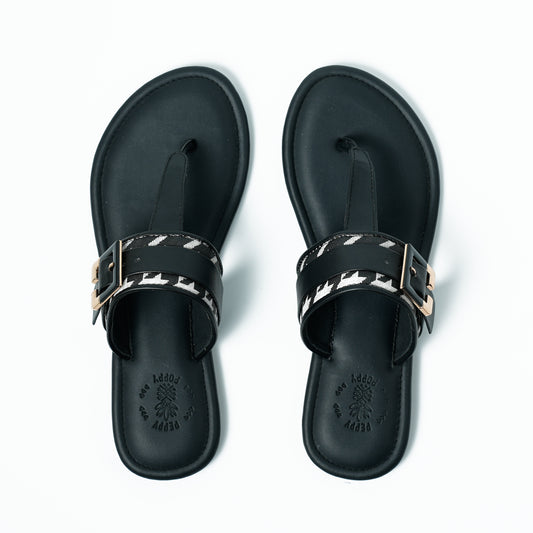 Buckled Thong Sandals - Black