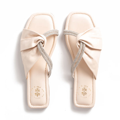 Delicate Stone Twist Sandals – Cream