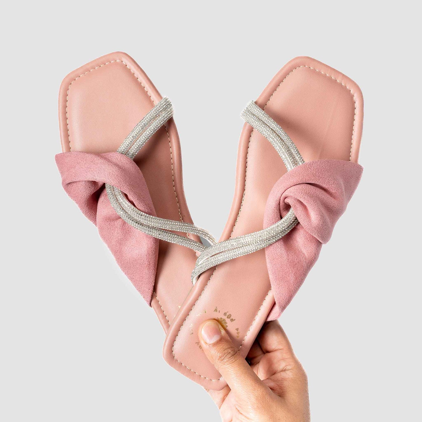 Delicate Stone Twist Sandals - Pink