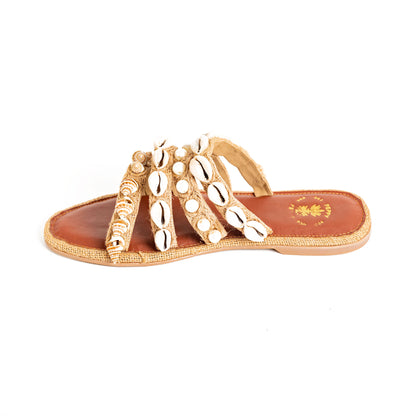 Strappy Jute Summer Flats Embellished With Shells