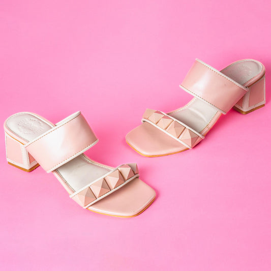 Rock Stud Block Heels – Blush Pink