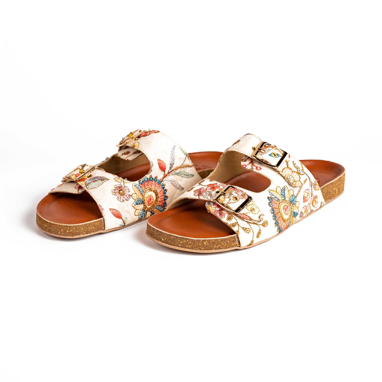 Floral Embroidered Buckled Sandals